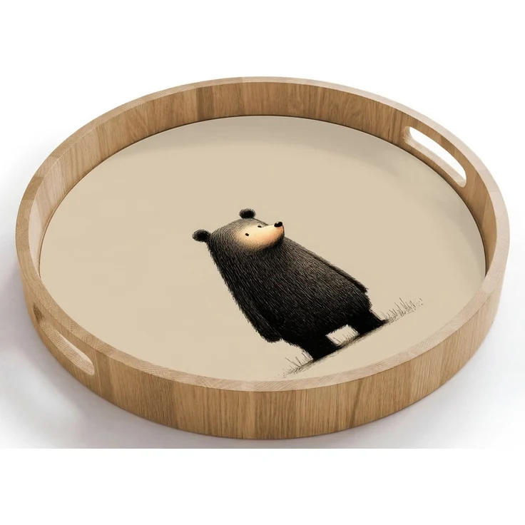 OnlyWow Tablett Rund mit Henkel Bär - Dunkelbraun - Minimalistisch, Eichenholz, (1-tlg), Siervierplatte, Tray, Frühstücksbrett – Bild 1