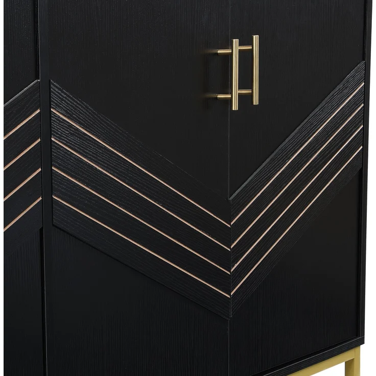 ZUBALIYA Sideboard 160x40x80,5 cm, mit verstellbaren Einlegeböden, mit 4 Türen, aus MDF, Schwarz / Holzfarben – Bild 15