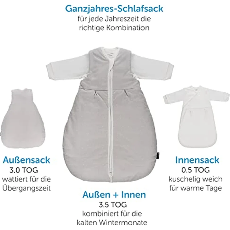 LaLoona 2-tlg. Schlafsack-Set Dots, Light Taupe, Größe 62/68, für ganzjährige Nutzung mit Innenschlafsack und gefüttertem Außenschlafsack, Oeko-Tex zertifiziert – Bild 2