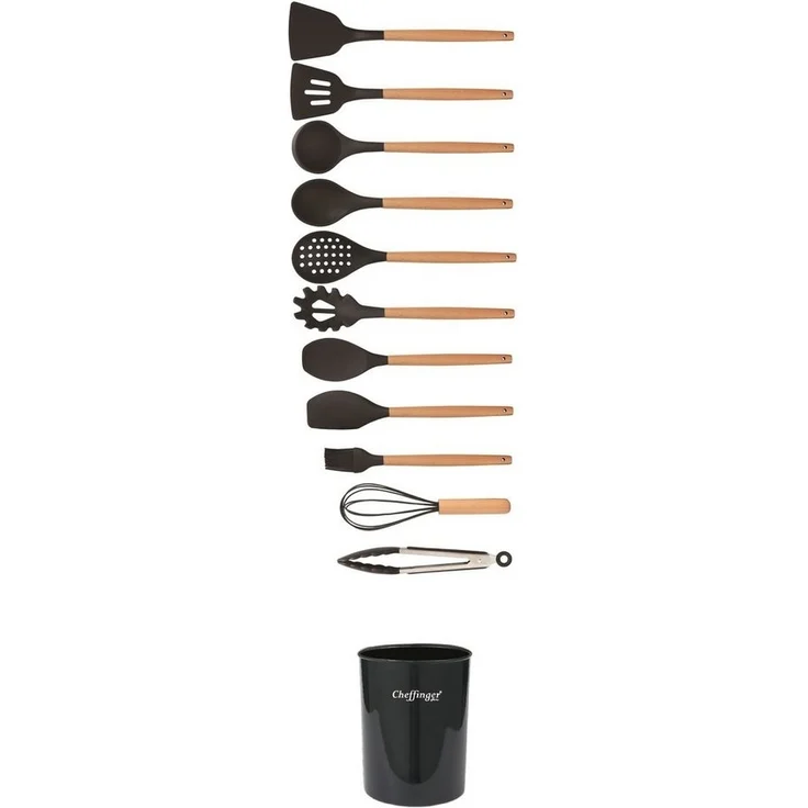 Küchenhelfer Küchenutensilien Set mit Ständer 12-tlg. schwarz Cheffinger UT-13 – Bild 2