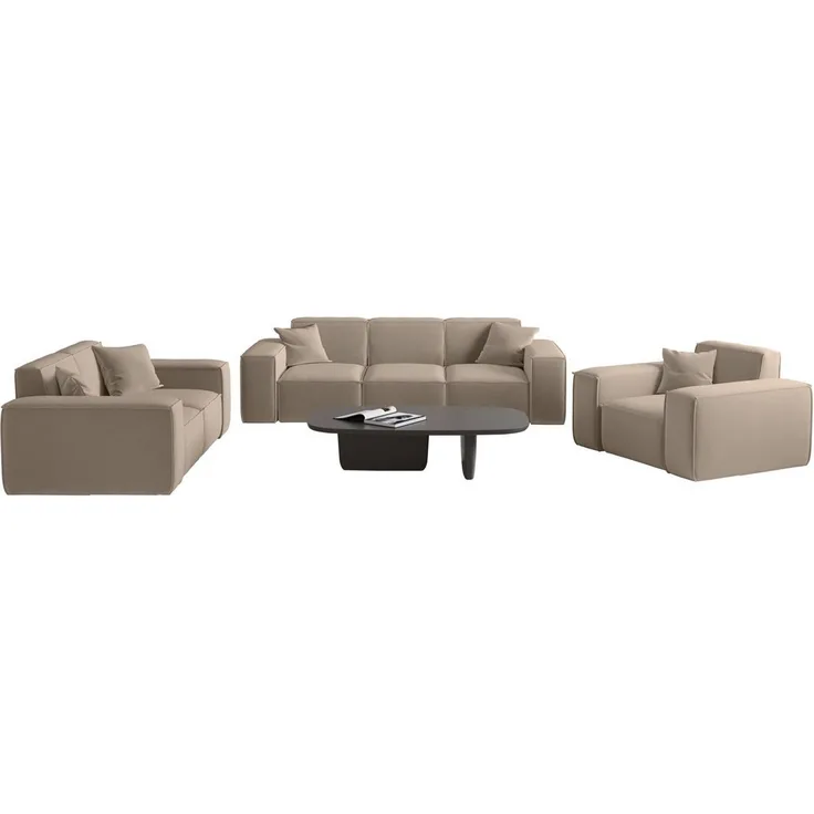 Sofaset Designersofa CELES PREMIUM 3-2-1 in Stoff Opera Velvet Sand