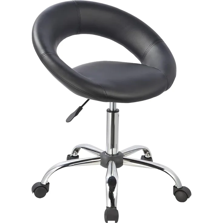 Duhome Elegant Lifestyle Rollhocker/Stuhl in 3 Farben, mit Lehne,Praxishocker Drehhocker TYP 171XF Hocker, Farbe:Schwarz, Material:Kunstleder