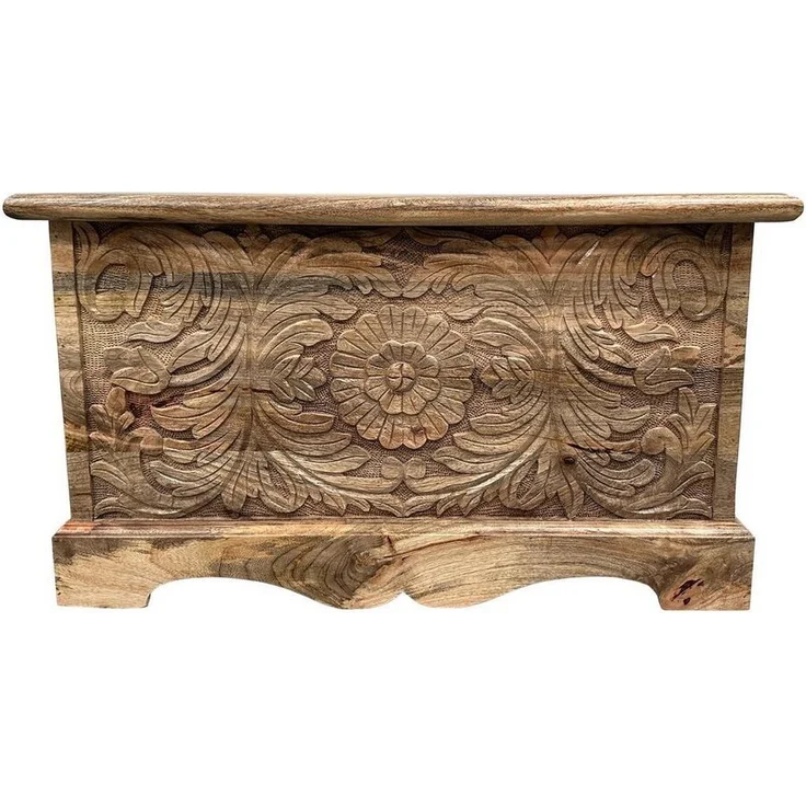 Oriental Galerie Truhe Indische Truhe Holz Natur Braun 80cm (1 St), Couchtisch, Holztruhe, Antik, Wäschetruhe, Möbeltruhe, Holzkiste – Bild 4