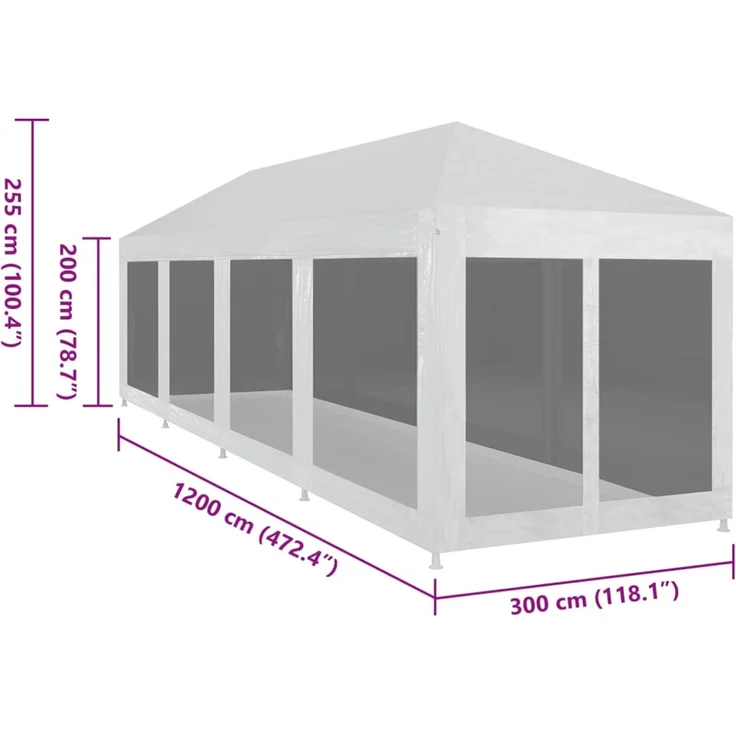 Partyzelt, Gartenzelt mit 10 Mesh-Seitenwänden 12 x 3 m – Bild 6