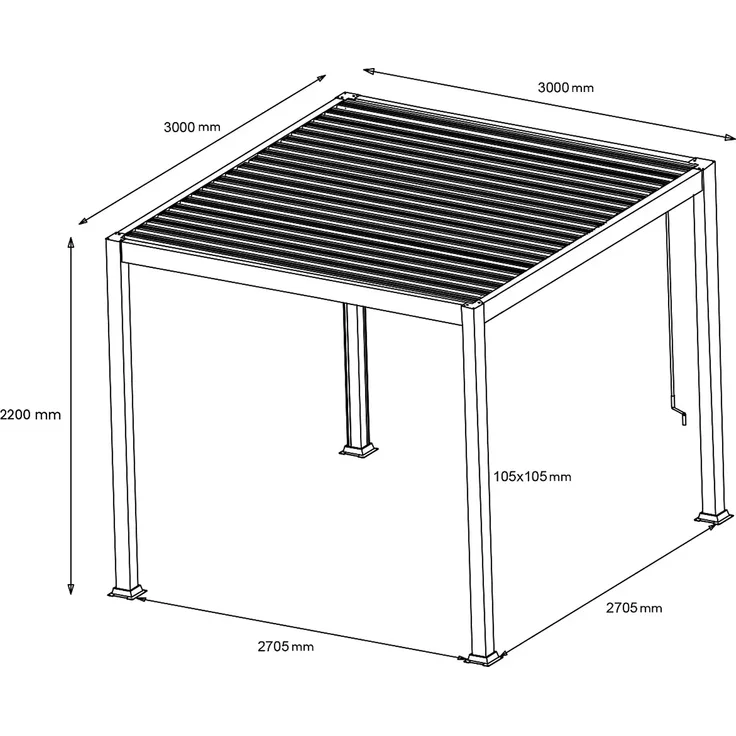 Vente-unique - AMALFI Terrassenüberdachung Metall Grau - B 300 cm x H 220 cm x L 300 cm – Bild 6