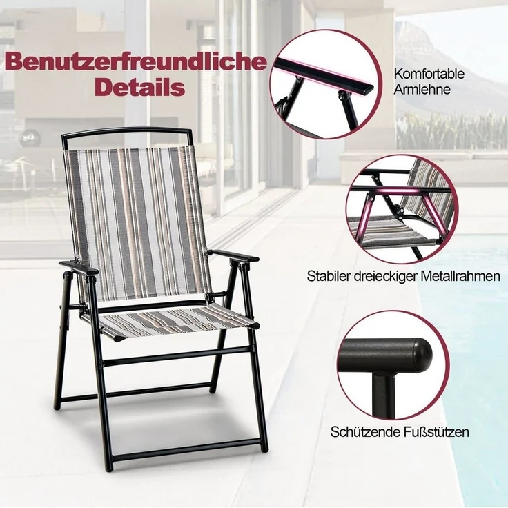 COSTWAY Gartenstuhl 2er Set Hochlehner Klappstuhl (2 St), bis 150kg – Bild 2