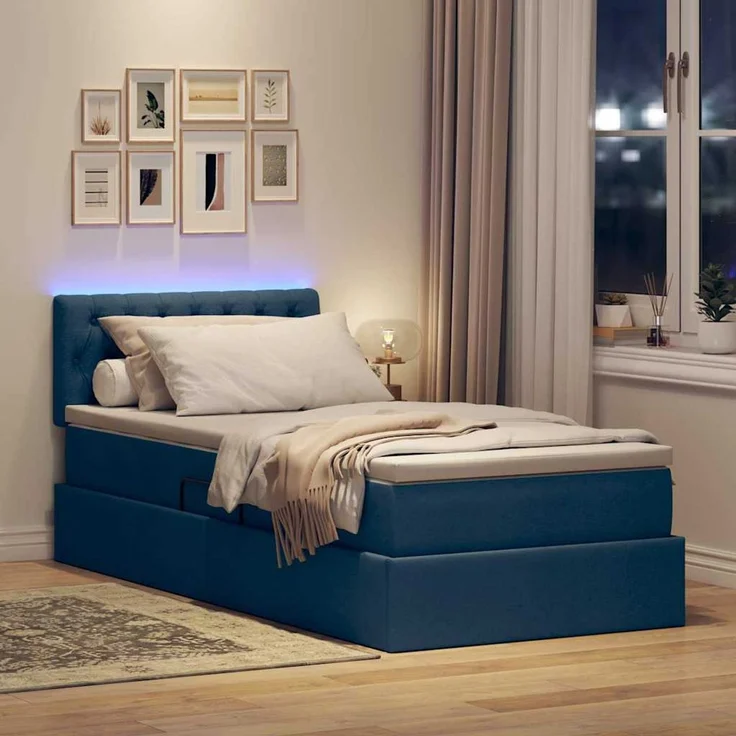 vidaXL LED-Speicherbett mit Matratze Blau 90 x 200 cm Stoff 3371186 – Bild 5