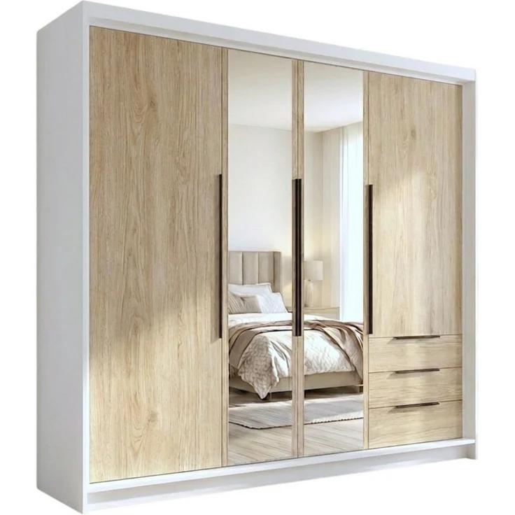 A&J MöbelLand GmbH Drehtürenschrank viertüriger Kleiderschrank mit Schubladen und Metallgriffen. (Geräumiger vier¬türiger Kleiderschrank mit Schubladen und Metallgriffen. Geräumiger Schrank mit einer Breite von 200 cm und Schubladen, ideal zur Aufbewah... – Bild 5