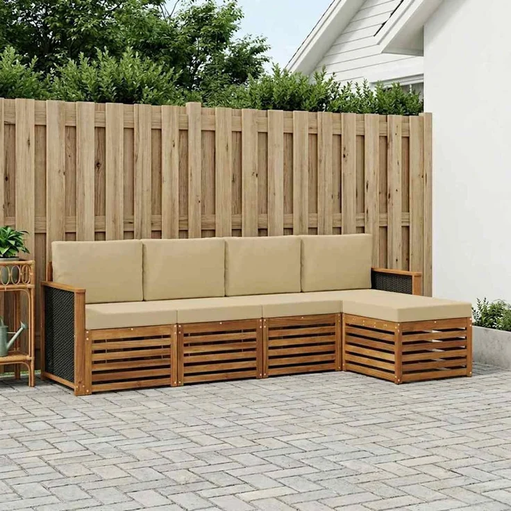 vidaXL Outdoor-Sofagarnitur 5 stk. 5-Sitzer Natur und Beige 3384224 – Bild 1