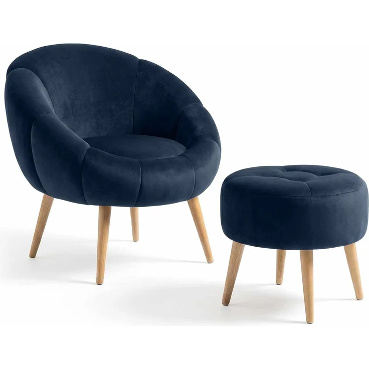 Hanah Home Elegantes Ohrensessel- und Pouf-Set (2-teilig), Anthrazit, 100% Wellssoft-Gewebe, Beine aus 100% Esche | Perfekt für Moderne Wohnräume – Bild 1