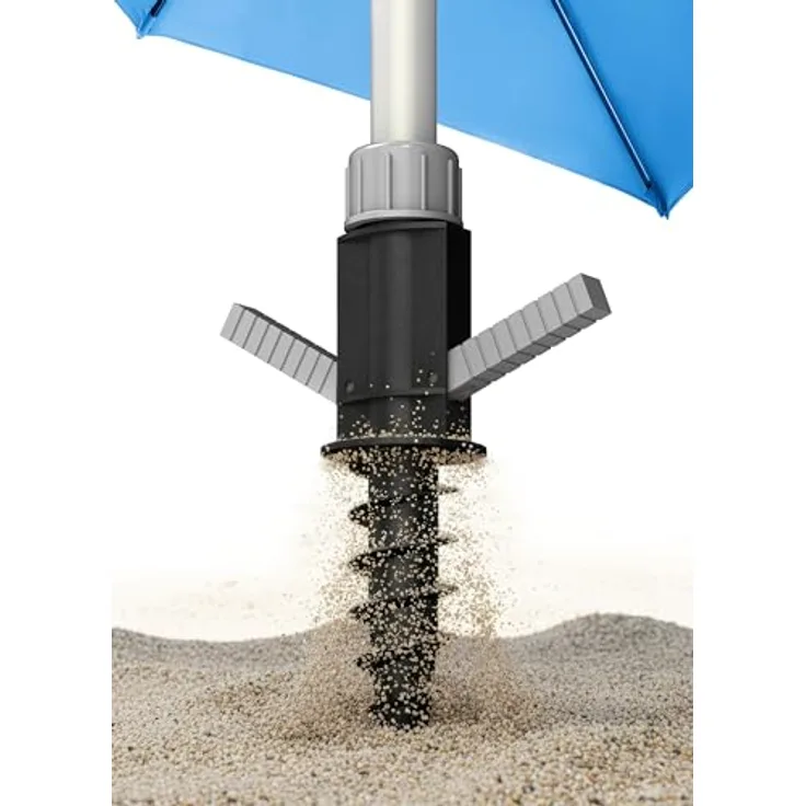 4smile Sonnenschirmständer Strand, Schwarz - Bodenhülse für Sonnenschirm zum Eindrehen in den Boden - Stabiler Schirmständer Strand, Schirmständer