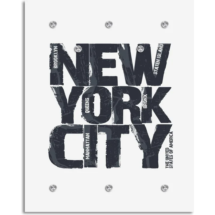 Queence Garderobe - "New York City" Druck auf hochwertigem Arcylglas inkl. Edelstahlhaken und Aufhängung, Format: 100x120cm