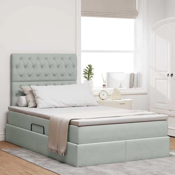 vidaXL Aufbewahrungsbett mit Matratze Hellgrau 120 x 200 cm Samt 3372081 – Bild 1