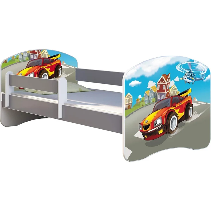 ACMA Kinderbett Jugendbett mit Einer Schublade und Matratze Grau mit Rausfallschutz Lattenrost II (03 Racing Car, 160x80) – Bild 1