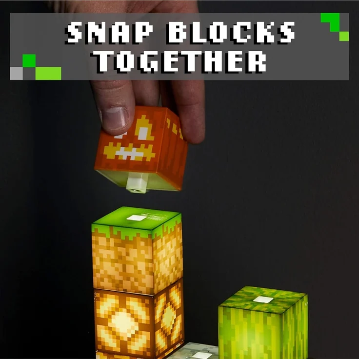 Minecraft Baustein-Lampe - Offiziell lizenziertes Merchandise, Baustein-Nachtlicht, Geschenk für Jungs, Gaming-Zimmerzubehör & Dekoration – Bild 5