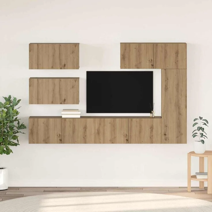 vidaXL TV-Schrankset Wandmontiert 6 pcs Artisan-Eiche Holzwerkstoff 3393266 – Bild 1