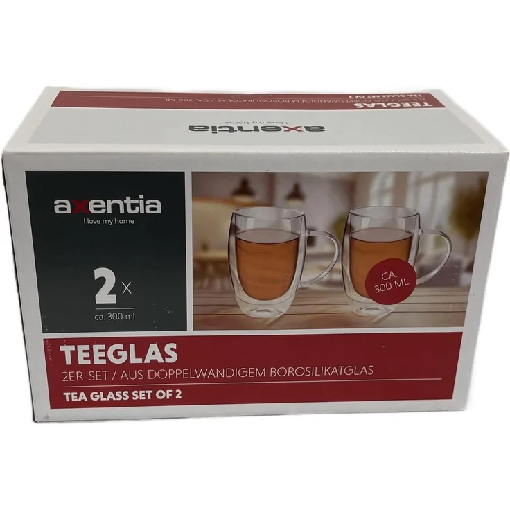 axentia Teeglas 2er Set Teegläser mit Hengel Henkelglas Trinkglas Trinkgläser, Borosilikatglas, doppelwandig isoliert, mit optischem Schwebe-Effekt – Bild 5