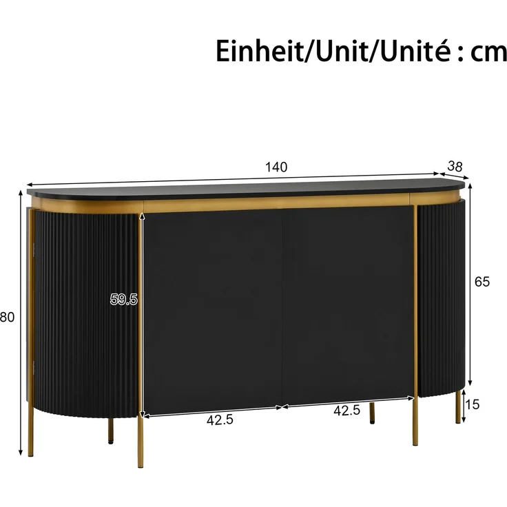 DESVIAE Sideboard Schwarz aus MDF – 140x80x38 cm – 4 Türen, Kabeldurchlass – Bild 10