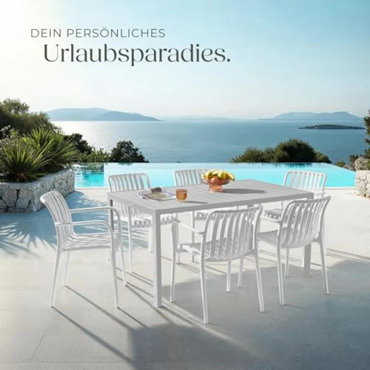 tectake® Gartenstühle stapelbar, Gartenmöbel Set, Balkon Möbel, Bistro Set, Sessel, Outdoor Möbel, Balkonmöbel, Terrassenmöbel - weiß, 4er Set – Bild 9