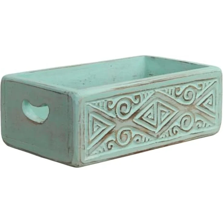 Oriental Galerie Aufbewahrungsbox 3 er Set Holzboxen mit Schnitzereien Türkis – Bild 2