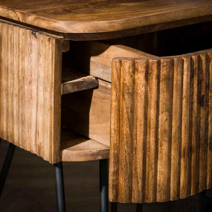 Nachttisch Vagula Mangoholz mit Metallgestell, modernes Wellen-Design, Natur, mit Schublade – Bild 4