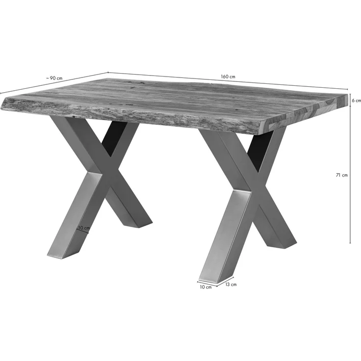 Baumtisch Sheesham 160x90x77 natur sandgestrahlt / X-Beine silber matt FREEFORM 5 – Bild 8