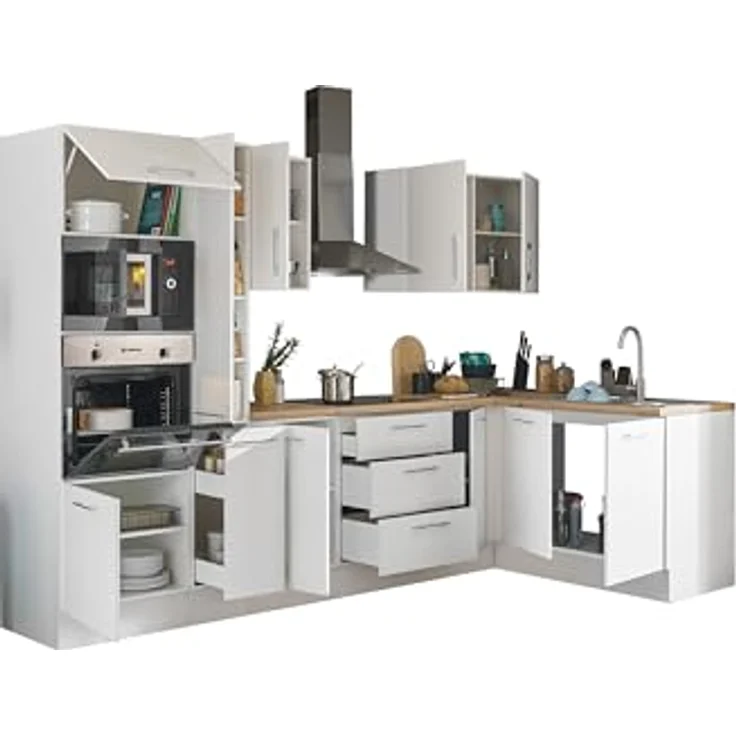 Stella Trading Turin LBM Eckküche 300 x 211 x 60 cm, weiß - Ohne Küchengeräte - Moderne, geräumige Küche in Artisan-Eiche Optik mit viel Stauraum – Bild 4