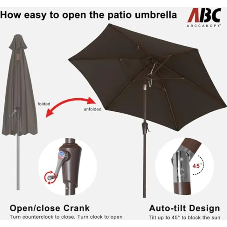 ABCCANOPY Sonnenschirm wasserdicht UV50+ mit Kurbel, Braun 230cm – Bild 5
