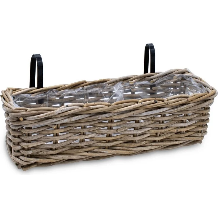 Spetebo Balkonkasten Rattan Balkonkasten natur (Stück, 1 St, Holz Blumenkasten), Weide Pflanzkorb mit Halterung – Bild 5