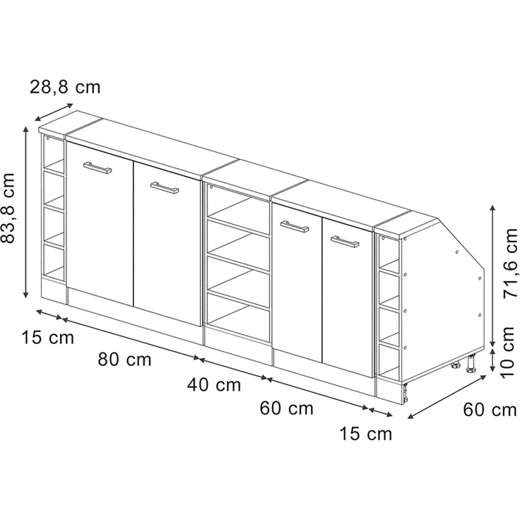 Küchenschrank für Dachschrägen R-Line Anthrazit Landhaus/Goldkraft Eiche 210 cm 5er Set Schrankkorpuss 60 cm Tiefe Vicco – Bild 2