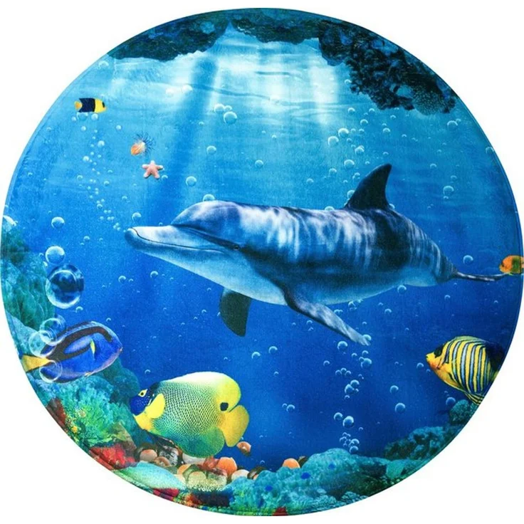 Sanilo Schaum-Badematte Delphin Korallen, Höhe 15 mm, Memory Schaum, rutschhemmend beschichtet, fußbodenheizungsgeeignet, schnell trocknend, strapazierfähig, rund, super weich, kräftige Farben, rutschhemmend, waschbar, Ø80cm – Bild 4