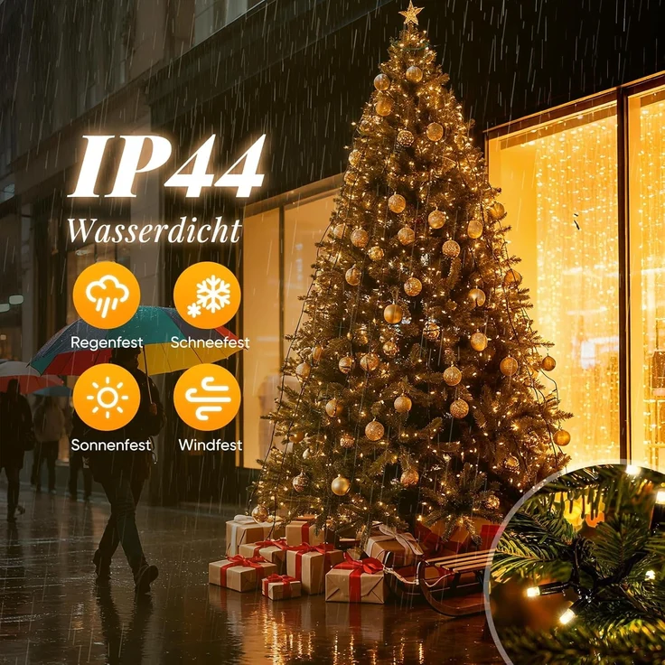 Salcar LED-Lichterkette LED Weihnachtsbaum Lichterkette – Warmweiß & Bunt umschaltbar, 2m 280 LED 9 Modi mit 8 Girlanden für 150cm - 240cm Tannenbaum – Bild 5