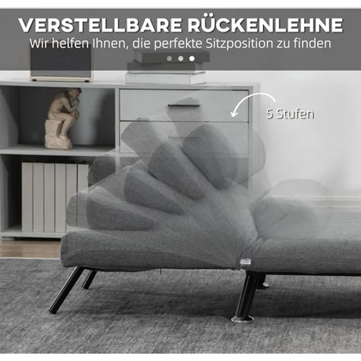HOMCOM Sessel Schlafsofa, Klappmatratze, Bett, Gästebett (Klappbett, 1-St, Schlafsessel), für Wohnzimmer, Dunkelgrau – Bild 5