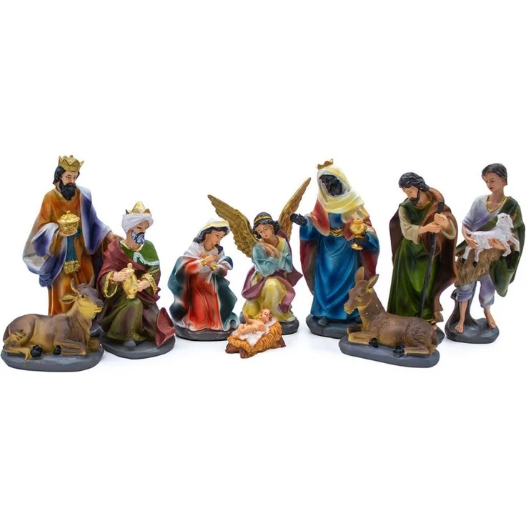 Spetebo Krippe XL Weihnachtskrippe Figuren Set - 10-teilig (10-tlg), Krippen Stall Zubehör Tisch Dekoration - Weihnachten Advent Deko – Bild 2
