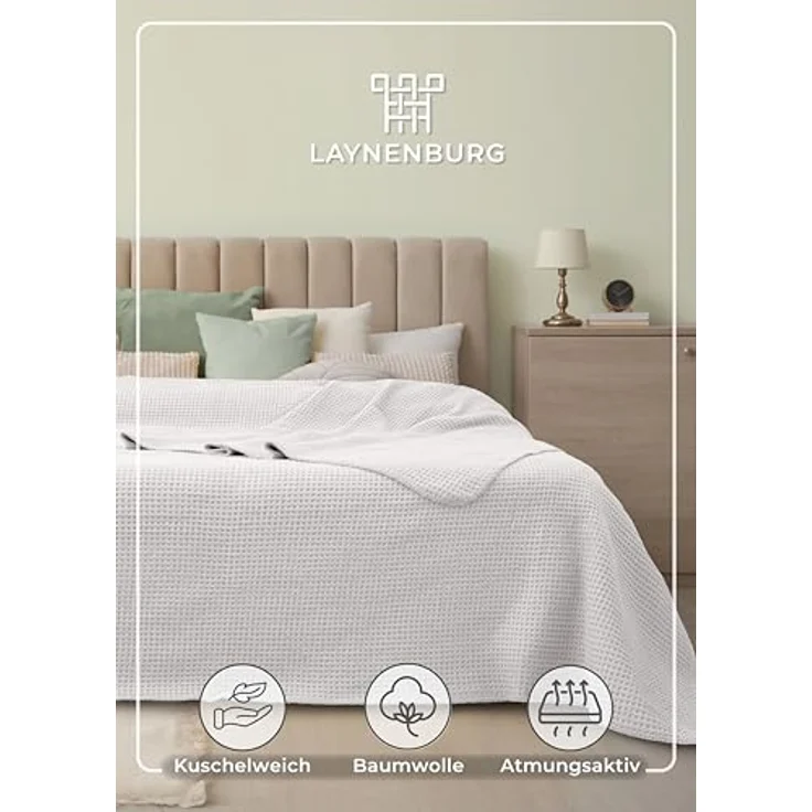 Wohndecke Wohndecke Waffelpique aus Baumwolle - Kuscheldecke, Baumwolldecke -, Laynenburg, Decke als Sofa-decke, Couchdecke, Wolldecke aus Baumwollmix – Bild 3