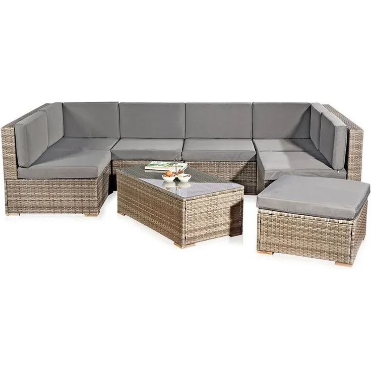 Melko Gartenlounge-Set Sitzgruppe Gartenlounge Sitzgarnitur Set aus Polyrattan XXL Lounge, (Set, 8-tlg, Lounge), Kissen inkl. Reißverschluss, daher abnehm- und waschbar