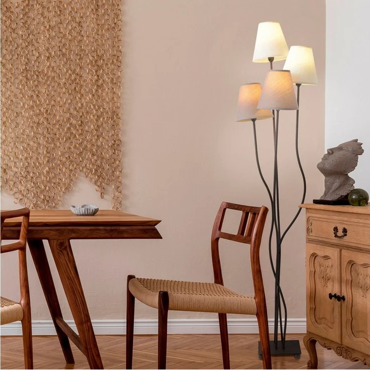 näve Stehlampe Boho, ohne Leuchtmittel, 4flg, E14, Textilschirme 2x beige, 2x braun, inkl. Fußschalter – Bild 5