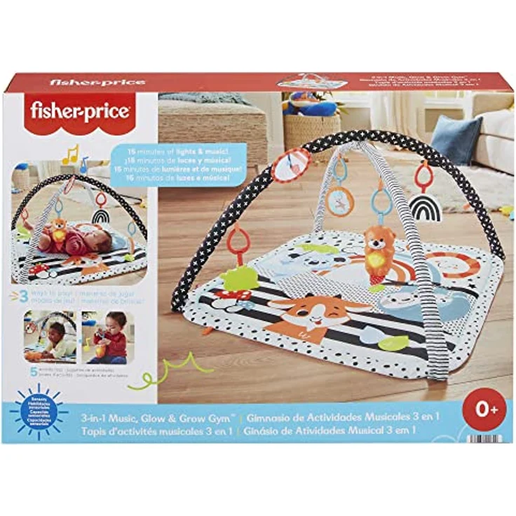 Fisher-Price Tierfreunde Kontrast-Spieldecke, Spielbogen, mit Musik und Licht, Krabbeldecke für Baby, zum Spielen im Bauchlage, Baby Ausstattung, ab Geburt, HPF39 – Bild 7