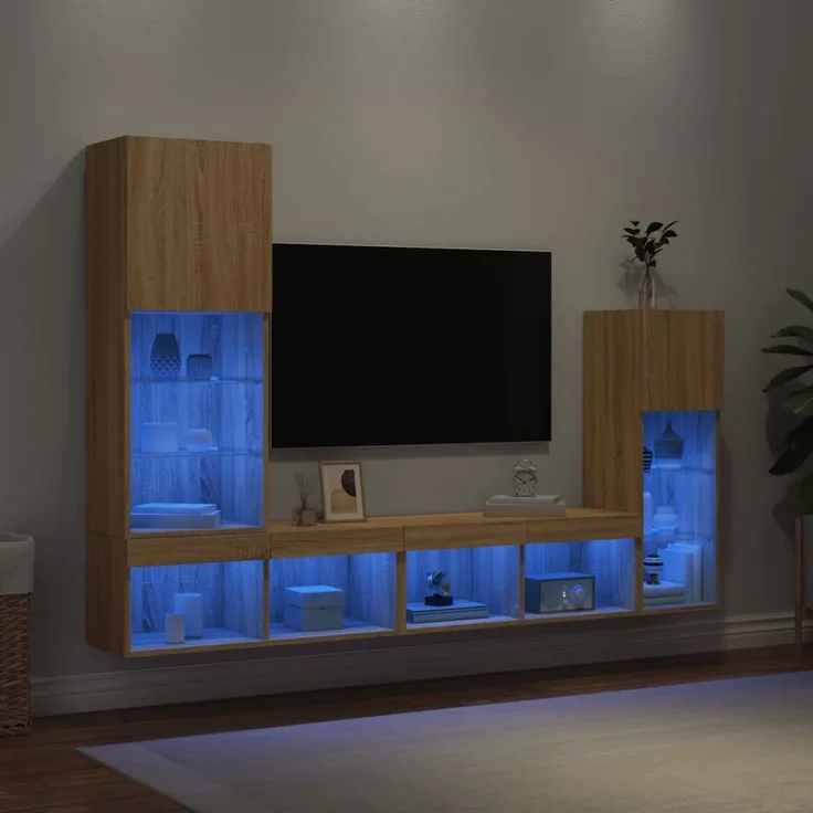 vidaXL 4-tlg. Wohnwand mit LED-Beleuchtung Sonoma-Eiche Holzwerkstoff 3216649