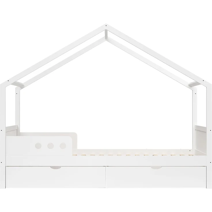 Bellabino 'Bela' Hausbett 90x200 cm mit Gästebett 90x190 cm, weiß, Kiefer Massivholz, Montessori Kinderbett mit Ausziehbett, inkl. Rausfallschutz und Lattenrost – Bild 12
