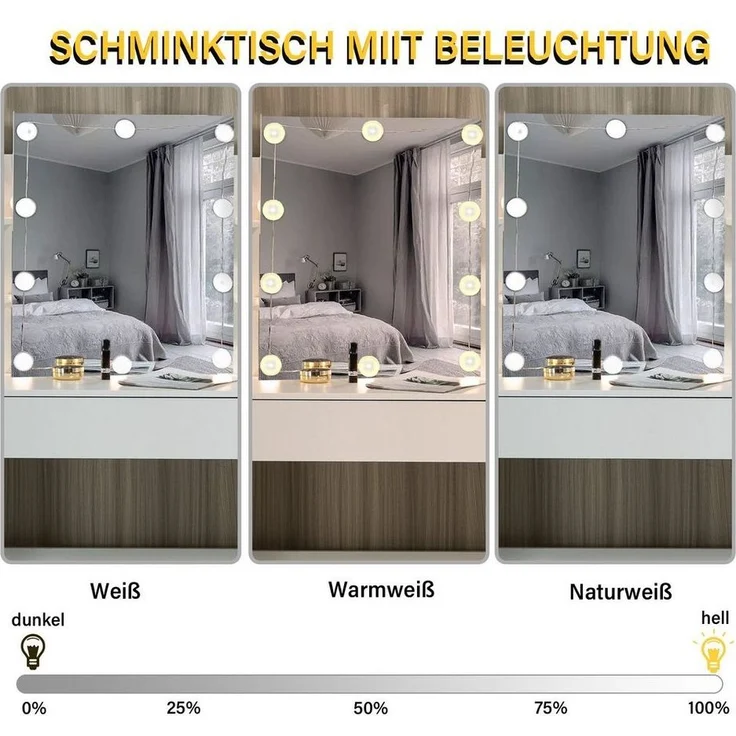 Thanaddo Schminktisch Schminktisch mit LED-Beleuchtung,Praktischer Kosmetiktisch (1 Tisch mit Hocker), Breite 105 cm – Bild 3