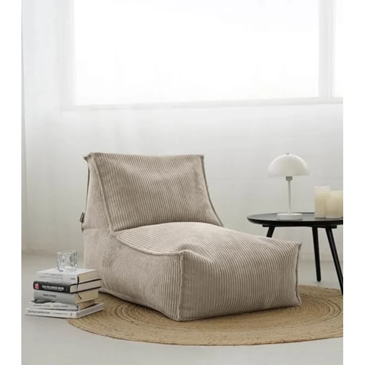 mokebo Sitzsack 'Der Gelassene', Indoor Bean Bag, Cordstoff Beige, 65 x 65 x 100 cm – Bild 8