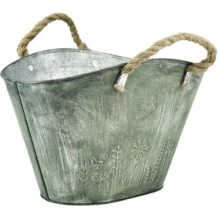 Viana Übertopf Blumentopf Metall Handtasche Jutegriffe Vintage Deko 31×20×17cm – Bild 3