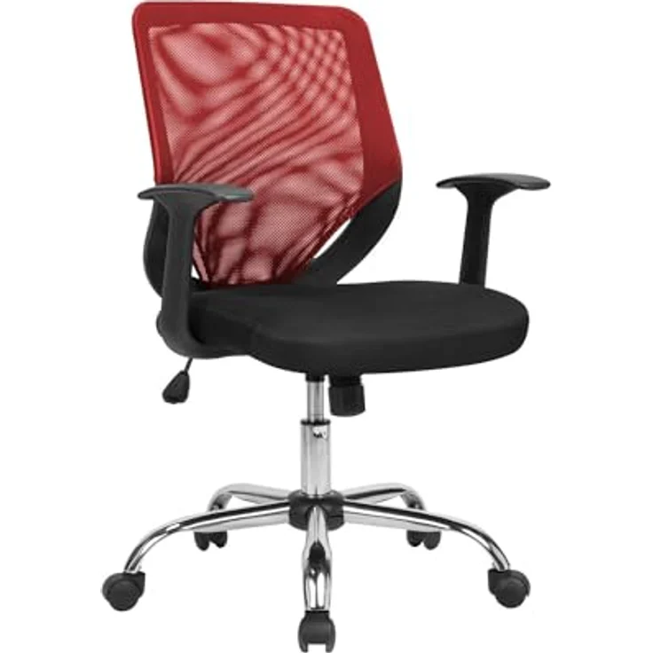 Dmora Bürostuhl Albany, Chefsessel aus Netzstoff mit Armlehnen, ergonomischer Bürositz, 60 x 54 x 90/98 cm, Schwarz und Rot – Bild 3