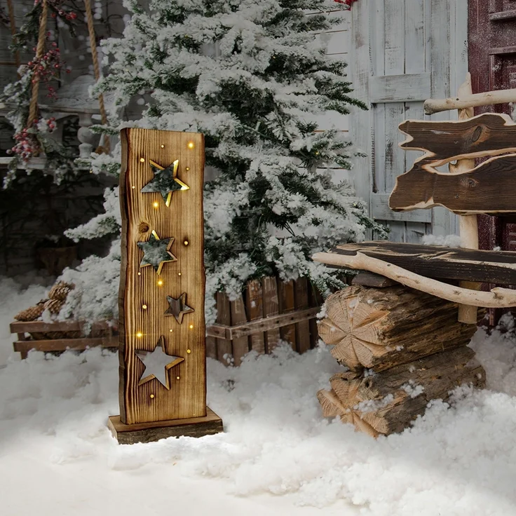 LED Weihnachtsleuchte Sternenmotiv, Holz, Timer, H 60 cm – Bild 5