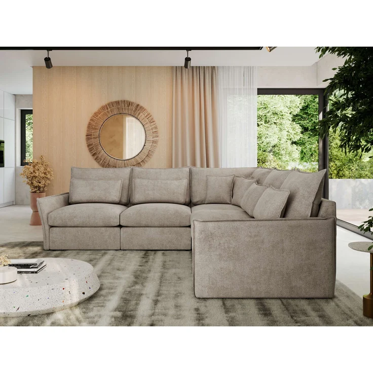 Ecksofa für Wohnzimmer, L-förmige Ecke mit losen Kissen, modular 4-Sitzer couchgarnitur - VERSO - Beige Struktur – Bild 4