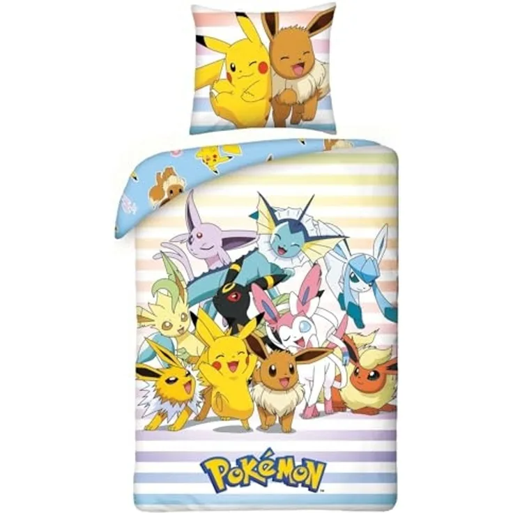Pokémon Bettwäsche Set aus Mikrofaser Bettdeckenbezug 135 × 200 cm mit 80 × 80 cm Kissenbezug