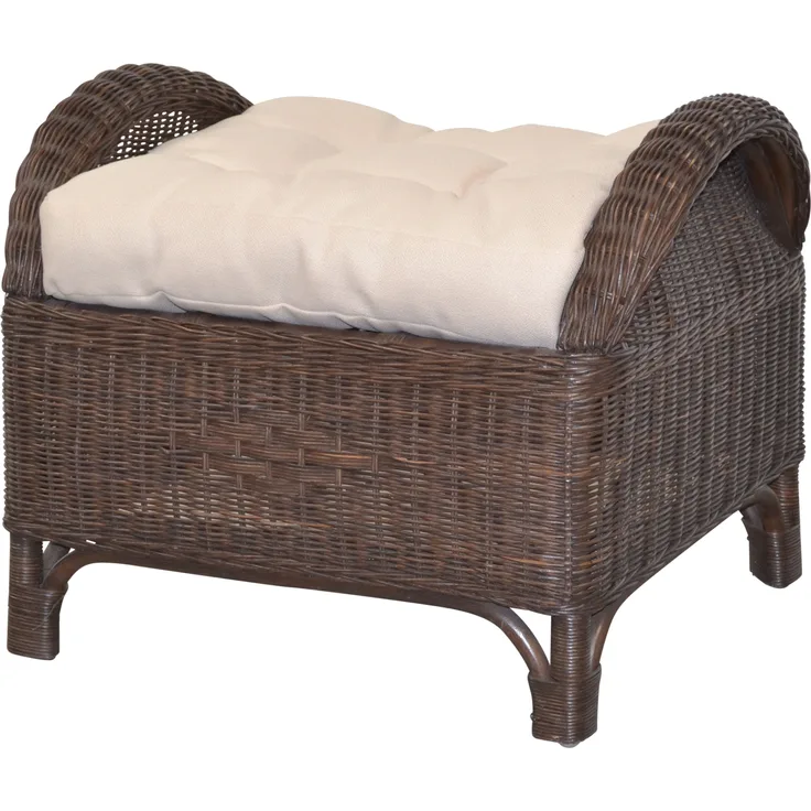 Rattanhocker, Fußhocker, handgeflochten, mit Kissenauflage, braun