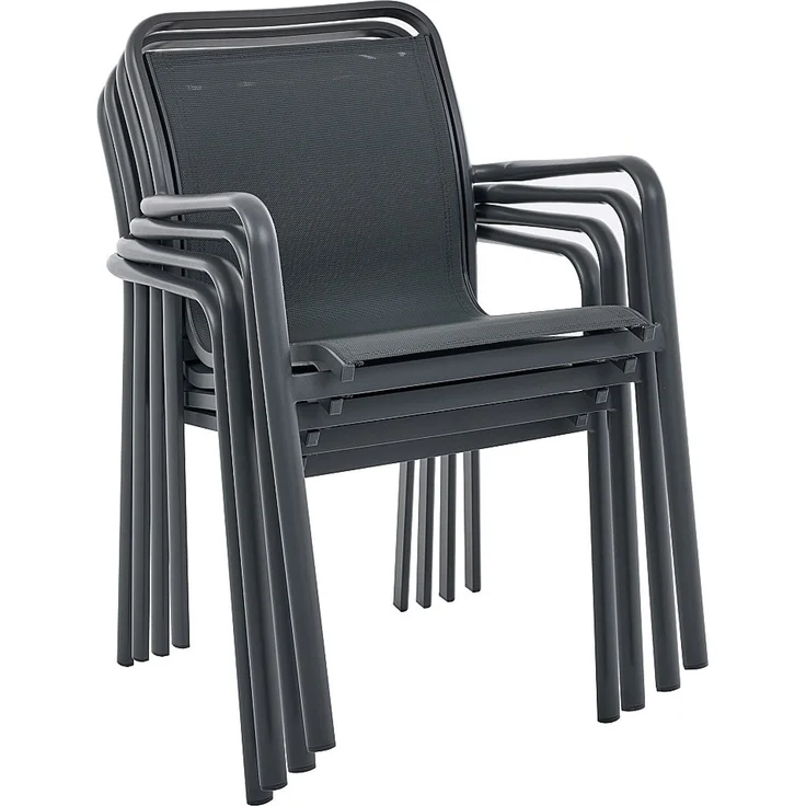 Vente-unique - 2er-Set Stapelbare Gartenstühle aus Aluminium und Textiline - Dunkelgrau - VELYRA von MYLIA – Bild 9