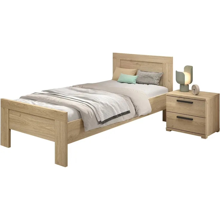 Einzelbett 90x200 Keelia Eiche mit Nachttisch Set